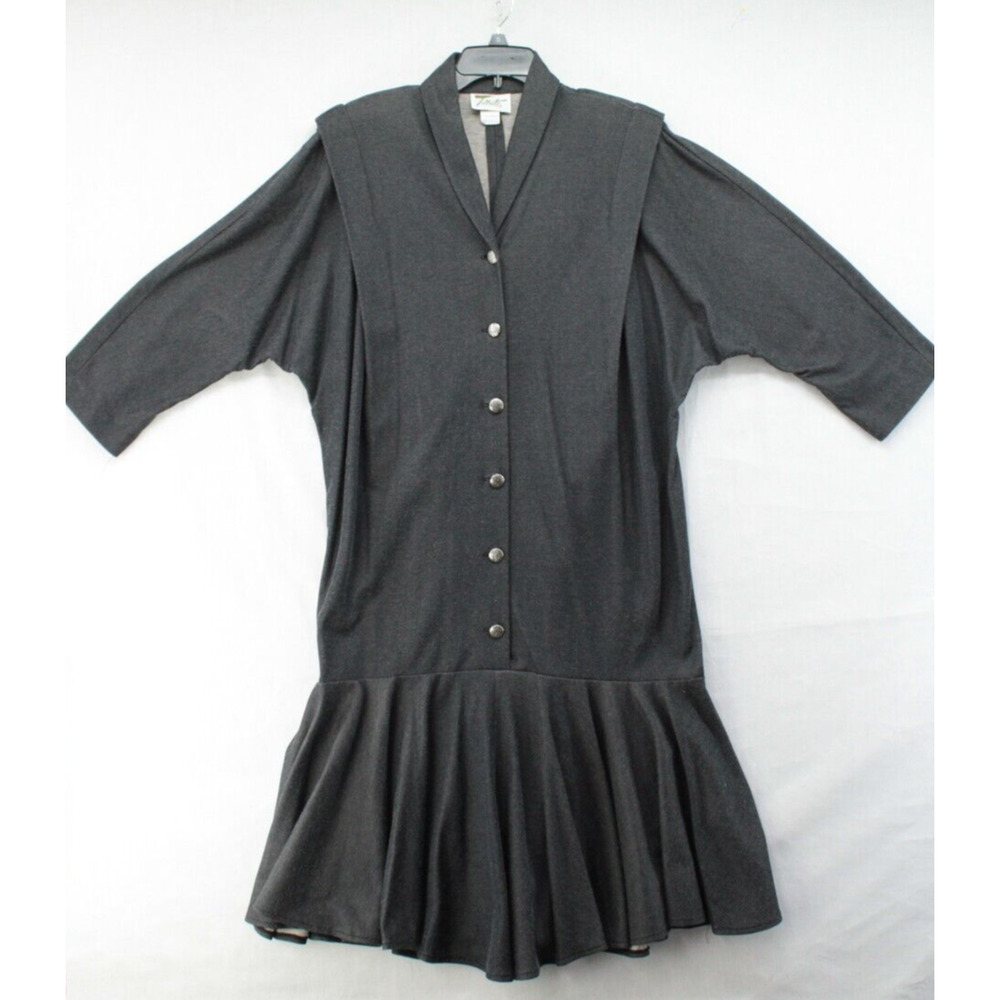 Vtg Tribute Dress Women 14 Black Long Sleeve Whitchy Goth Shoulder Pads NWT USA